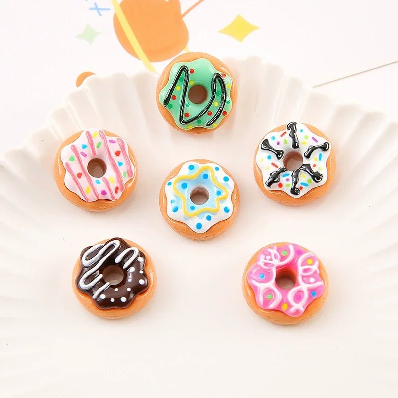 8pcs Kawaii New Cute Mini Donut Flat Back Resin Cabochons Scrapbooking DIY Jewelry Craft Decoration Embellishments Accessories Good Vibrations