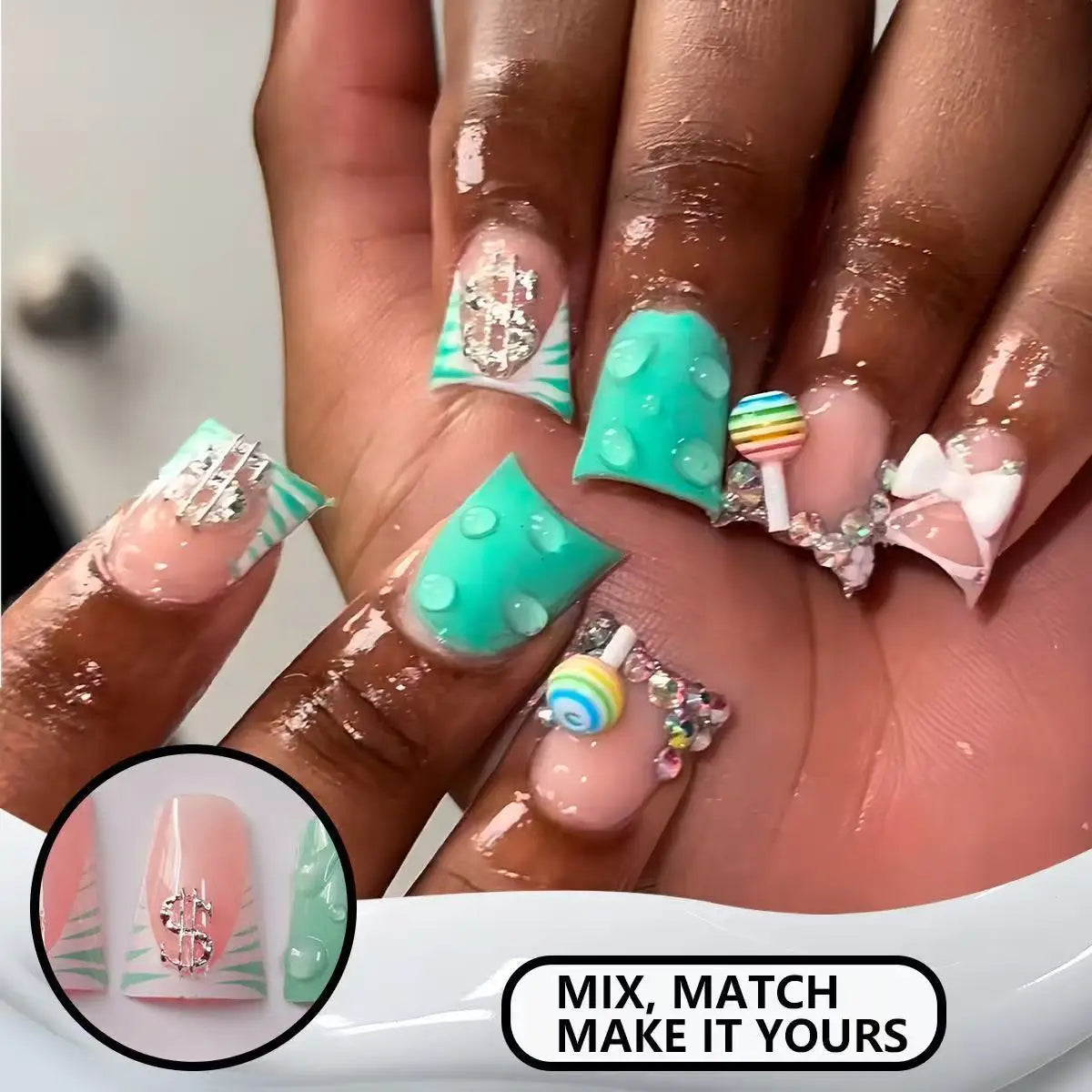 24pcs Nude Pink Sweet Fake Nails Short Duckbill Leopard Print French False Nails With 3D Bowknots Butterfly Cherry Press On Nail Good Vibrations