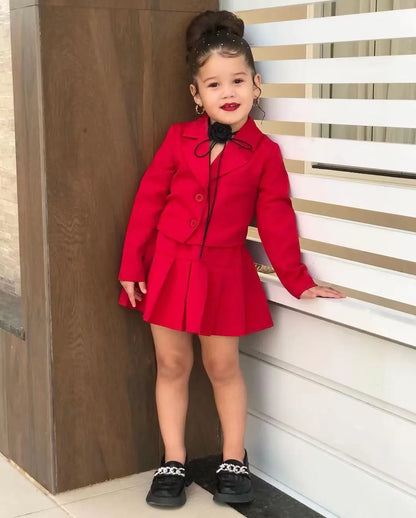 Toddler Girl Clothes 2pcs Set Girl's Coat Outfit Button Front Jacket & Skirt Set Toddler Kid's Clothing For Spring Autumn 2-8Y Good Vibrations