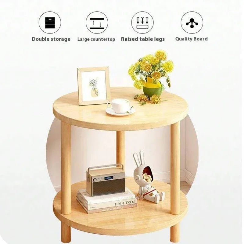 Wooden Modern Round Square Bedside Table Double-Layer Nightstand Home Office Bedroom Living Room Sofa Side Table Coffee Table Good Vibrations