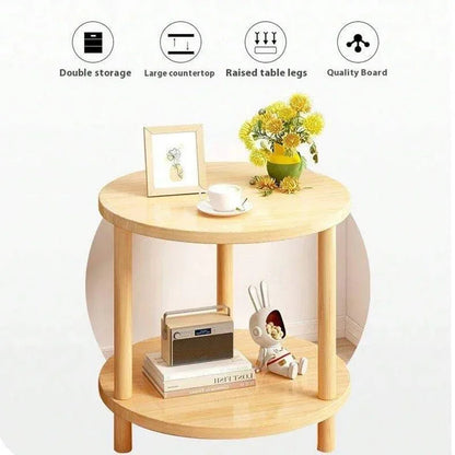 Wooden Modern Round Square Bedside Table Double-Layer Nightstand Home Office Bedroom Living Room Sofa Side Table Coffee Table Good Vibrations