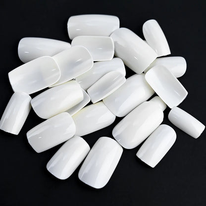 100pcs White Medium Square False Nails Full Cover Acrylic Artifical Fake Nail Tips Women Nail Decoration 10 Sizes Press On Nails Good Vibrations