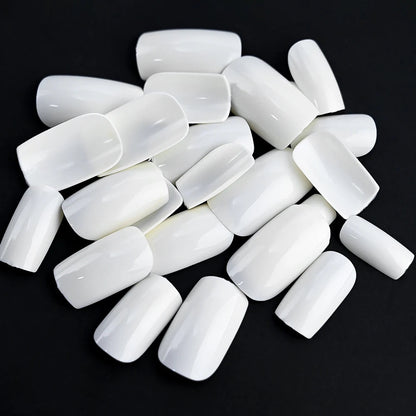 100pcs White Medium Square False Nails Full Cover Acrylic Artifical Fake Nail Tips Women Nail Decoration 10 Sizes Press On Nails Good Vibrations