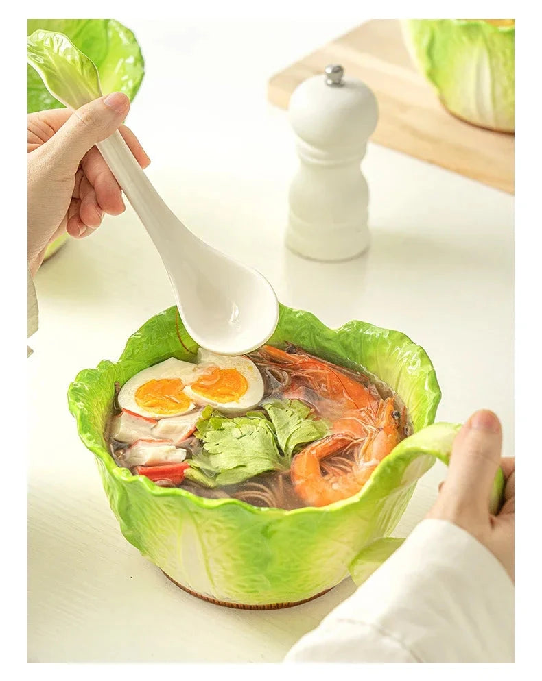 Creative Ceramic Imitation Cabbage Instant Noodle Bowl Large Soup Bowl Household Fruit Salad Bowl New Special-shaped Tableware Good Vibrations