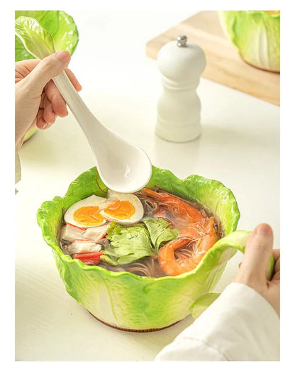 Creative Ceramic Imitation Cabbage Instant Noodle Bowl Large Soup Bowl Household Fruit Salad Bowl New Special-shaped Tableware Good Vibrations