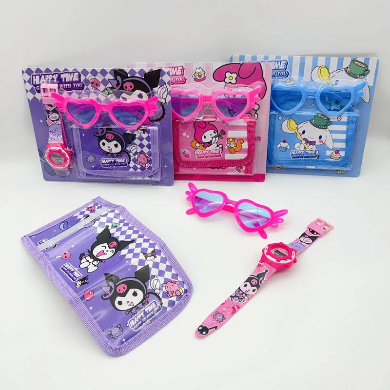 Fashion 3ps Unicorn Hello Kitty Girls Watch Kids with Wallet Glasses Cartoon Spiderman Watch Children Clock Toys set Good Vibrations