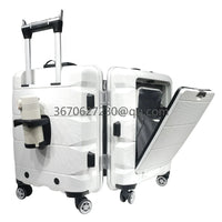 Travel Durable PP Trolley Suitcase Rolling Hard Shell Spinner Luggage Set with Front Opening Laptop Mobile Cup Holder Good Vibrations