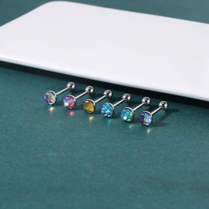 ZS 1Piece 14G Oil Luminescence Tongue Piercing Rings Stainless Steel Tongue Stud Skull Star Studs Earrings BCR Piercings Jewelry Good Vibrations Adult Super Store