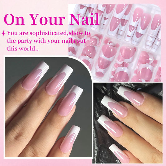 288PCS Nude Pink Fake Nails Colorful French Tips Full Cover Press On Nails for Hands & Feet DIY Manicure False Nails Art Good Vibrations