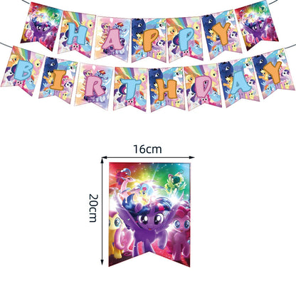 My Little Pony themed children's birthday party supplies, girls' first birthday tablecloth, tableware, paper cups, flag-raising Good Vibrations