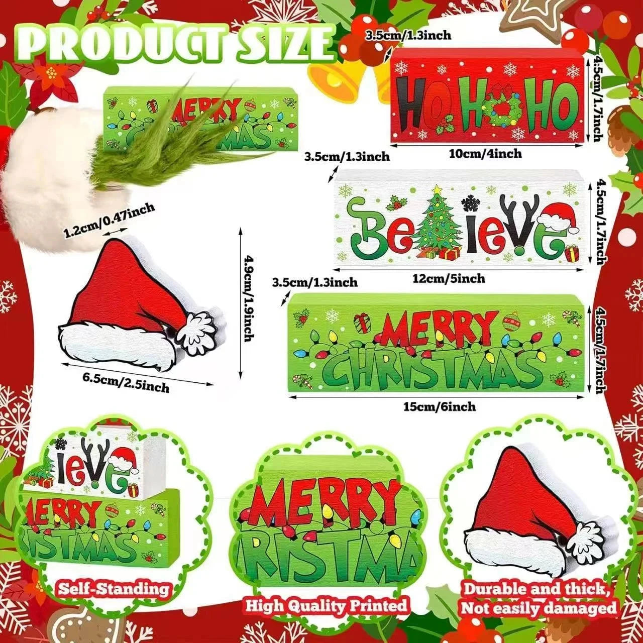 Christmas Tiered Tray Decor Wooden Table Centerpiece Merry Christmas Xmas/Gingerbread/Truck/Pink&Red Hohoho Chirstmas Family Gat Good Vibrations