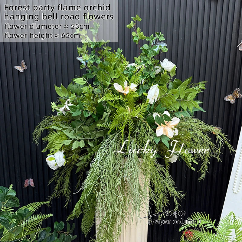 Artificial Plants Flower Arrangement Road Lead Greenery Ball Hang Flower Row Welcome Sign Decor Green Plant Floral Backdrop Prop Good Vibrations