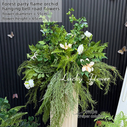 Artificial Plants Flower Arrangement Road Lead Greenery Ball Hang Flower Row Welcome Sign Decor Green Plant Floral Backdrop Prop Good Vibrations