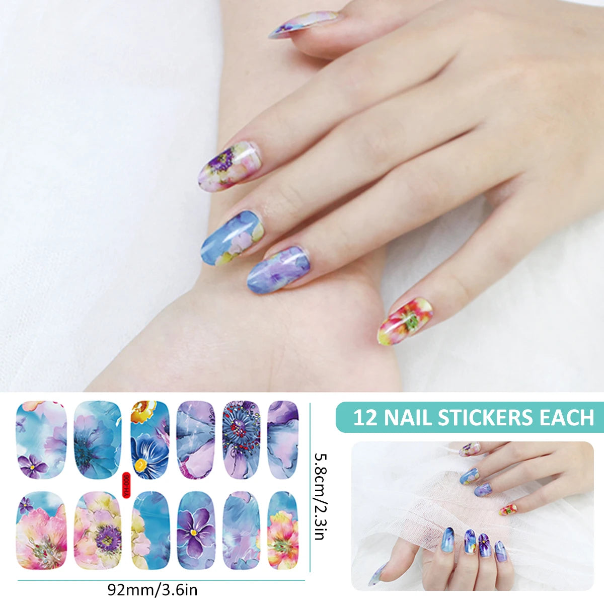 10 Sheets Beautifully Nail Stickers Self-Adhesive Lasting Nail Polish Stickers DIY Nail Art Decals Colorful Nail Accessories Good Vibrations