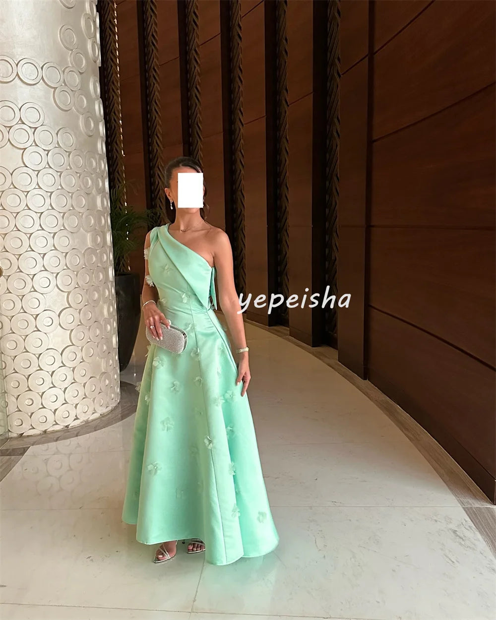 Customized Exquisite Formal Draped Applique Beading Flower A-line One-shoulder Midi Dresses Bespoke Occasion Dresses Formal Good Vibrations
