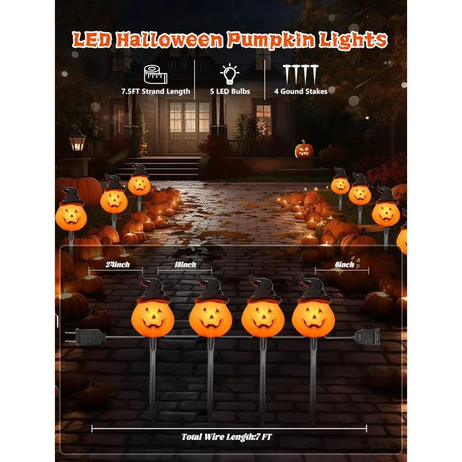 Halloween Pumpkin Pathway Lights Outdoor 4PCS Jack O Lantern Pumpkin Light with Stake Outdoor LED Walkway Lights for Halloween Good Vibrations