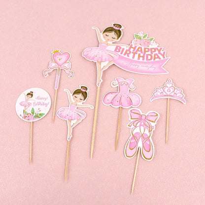 Pink Ballerina Girl Cake Topper Toppers Crown Dress Kids Happy Birthday Wedding Party Baby Shower Baking Cake Dessert DIY Decor Good Vibrations