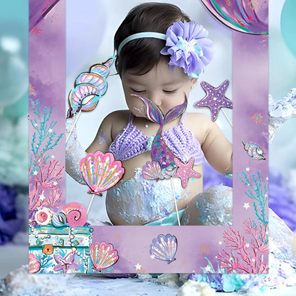 Mermaid photo Frame Background Little Mermaid Tail Birthday Party Decor Kids Girl Baby Shower Birthday Party Supplies Backdrop Good Vibrations