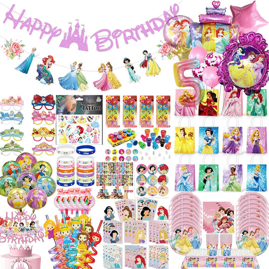 Princess Party Favor Girls' Happy Birthday Banner Princess Pinata Fillers Mask Stickers Disposable Tableware Set Decorations Good Vibrations