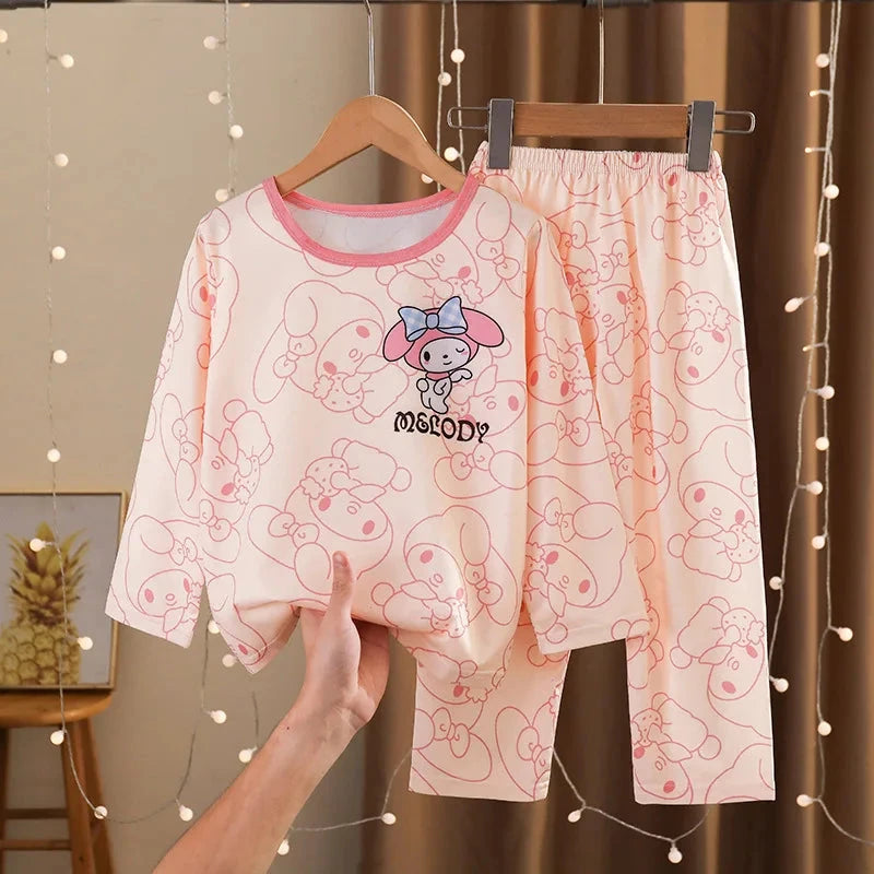 Girls Pajamas Spring Autumn Children Pajamas Long Sleeve Cartoon Kids Sleepwear Robe Children's Clothing Mother Good Vibrations
