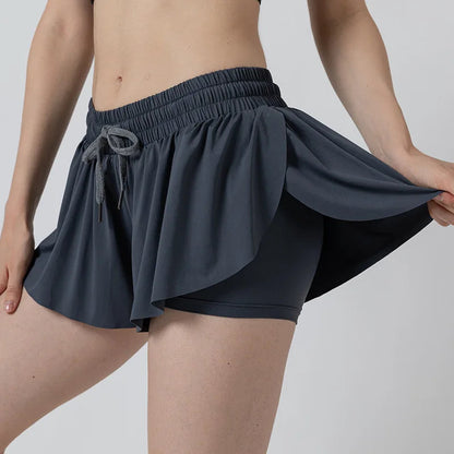2 in 1 Flowy Sports Shorts Women Running Short Butterfly Tennis Skirt with Pockets Gym Yoga Athletic Biker Spandex Skirts Summer Good Vibrations