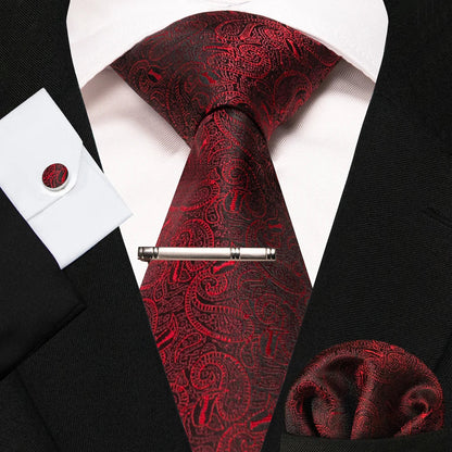 8cm Silk Mens Ties Green Black Ties plaid stripe NeckTie Pocket Square Cufflinks Tie clips Set Men's Wedding business Party Tie Good Vibrations