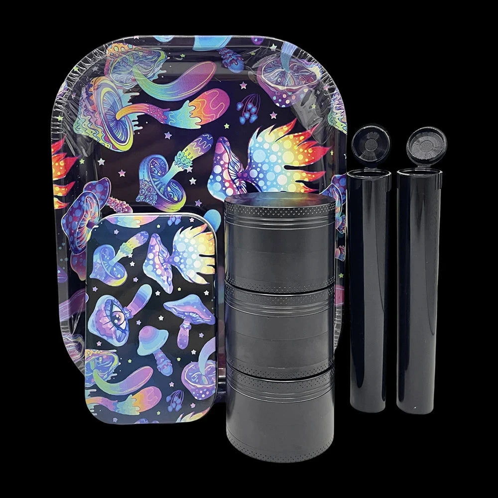 5 Packs Tobacco Metal Rolling Tray Kit 50mm Grass Grinder Crusher Smoke Herbal Set 115mm Plastic Cigar Storage Tube Container Good Vibrations Adult Super Store