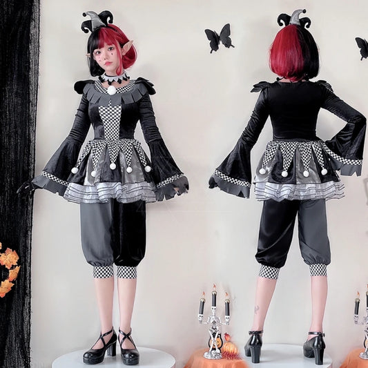 Halloween adult couple costume clown suit cosplay black and white soul-breaking clown performance outfit. Good Vibrations