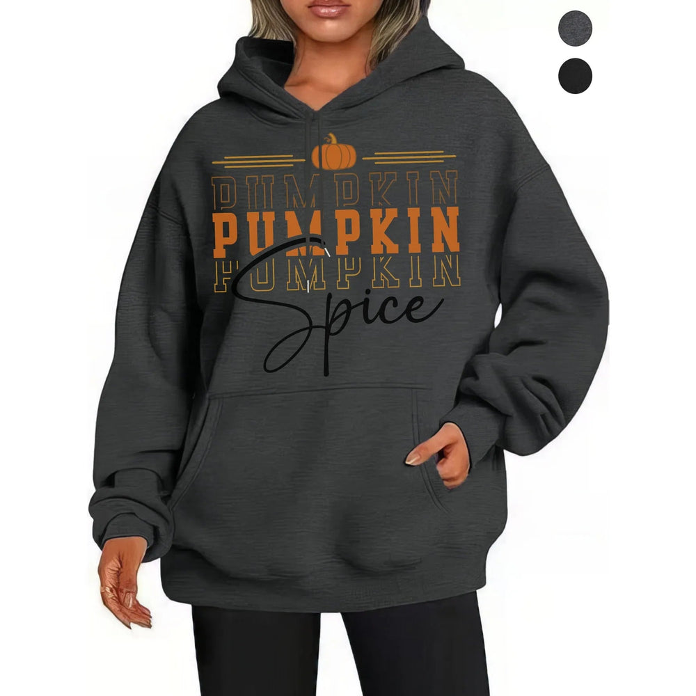 Pumpkin Spice Thanksgiving Unisex Black Gray Hoodies Retro Pop Style Comfortable Loose Fit Cotton for Fall/Winter Halloween Good Vibrations