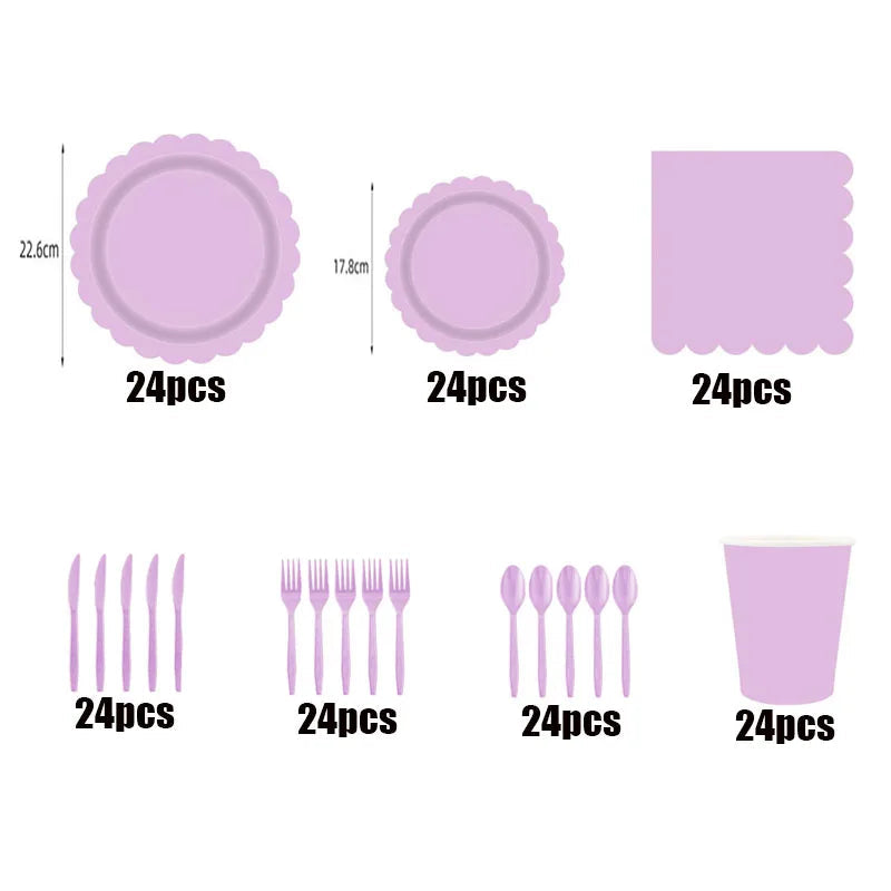 New purple party disposable tableware, baby shower, wedding party decoration, children's adult birthday party event celebration Good Vibrations