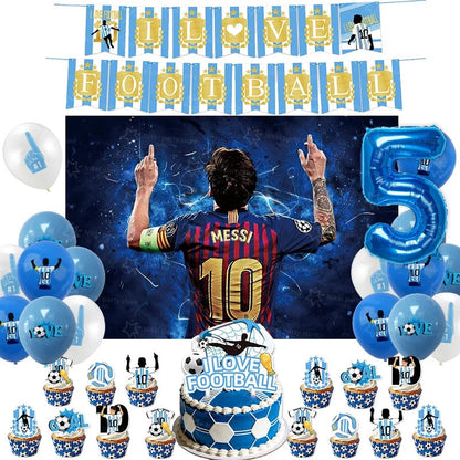 Soccer Party Supplies Superstar Messi Football Birthday Party Decoration Disposable Tableware Tablecloth Plates Cup Backdrop Good Vibrations