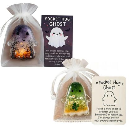 Pocket Hug Ghost Acrylic Charm Set with Card, Mini Emotional Support Gift for Anxiety Relief Halloween Pocket Sea Animal Hugs Good Vibrations