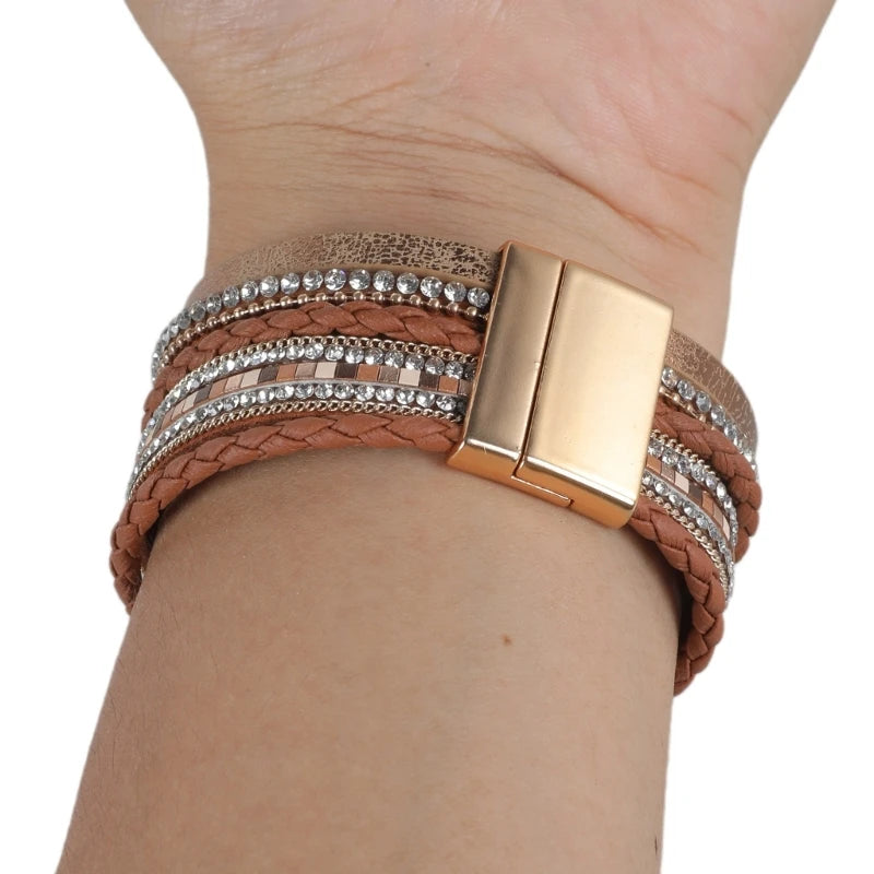 Bracelet for Women Bohomian Leather Wrap Multi-Layer Heart Bracelet Bangle Jewelry Gift Fashionable Wrist Accessory R3MC Good Vibrations