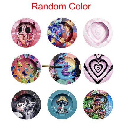 Round Cigarette Ashtray Tobacco Herb Metal Rolling Tray Smoking Accessories Bar Cigar Creative Personality Men's Gadgets Good Vibrations Adult Super Store