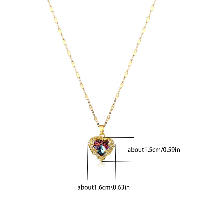 Top Luxury Colorful Crystal Ocean Heart Pendant Necklace For Women Trendy 316L Stainless Steel Jewelry Female Wedding Neck Chain Good Vibrations