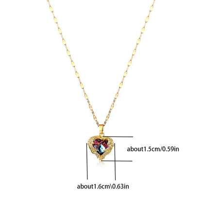 Top Luxury Colorful Crystal Ocean Heart Pendant Necklace For Women Trendy 316L Stainless Steel Jewelry Female Wedding Neck Chain Good Vibrations