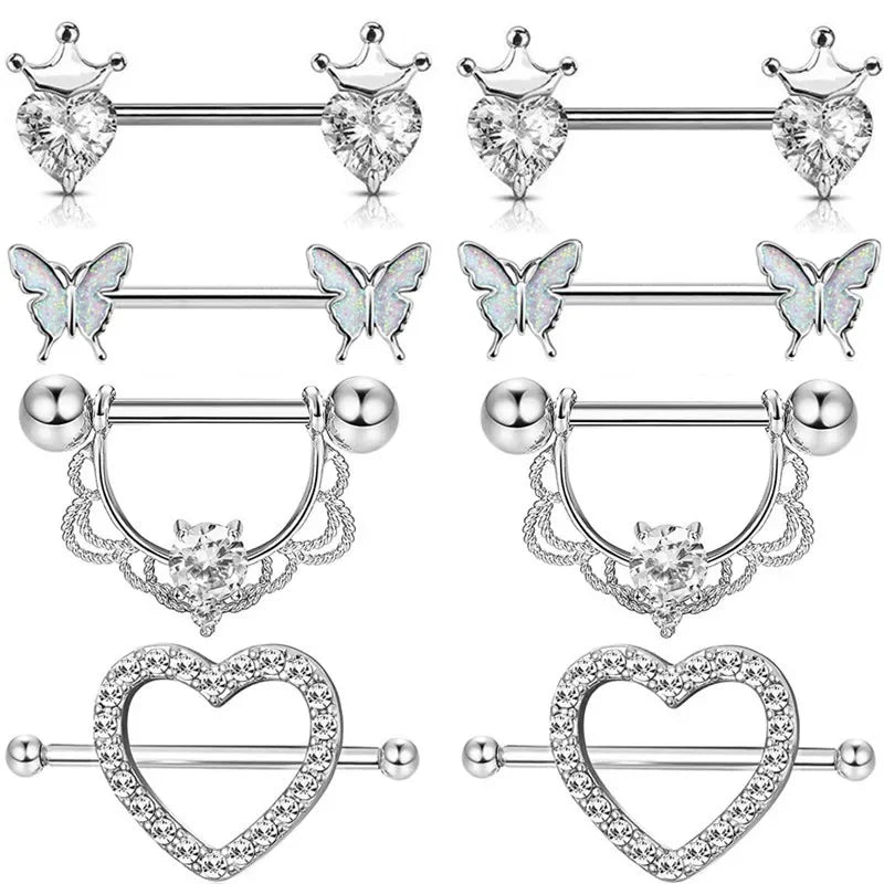 Pink Heart Nipple Piercing Barbell Set Shiny Crystal Nipple Rings Bulk For Women Flower Nippel Jewelry Pack Piercing Teton Lots Good Vibrations Adult Super Store