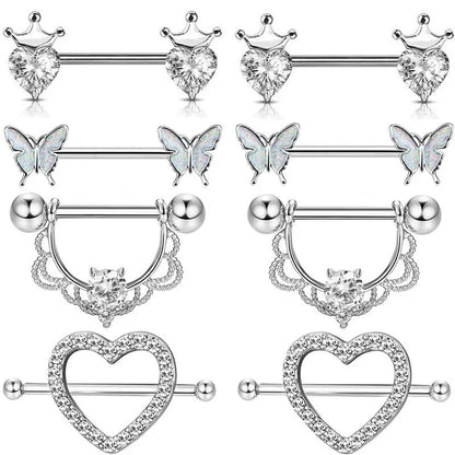 Pink Heart Nipple Piercing Barbell Set Shiny Crystal Nipple Rings Bulk For Women Flower Nippel Jewelry Pack Piercing Teton Lots Good Vibrations Adult Super Store