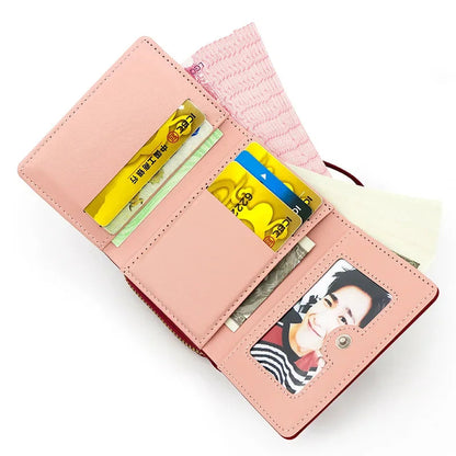 New women's short purse simple embroidered love PU three fold bag card bag multi-card wallet clip coin pouch  coin purse Good Vibrations