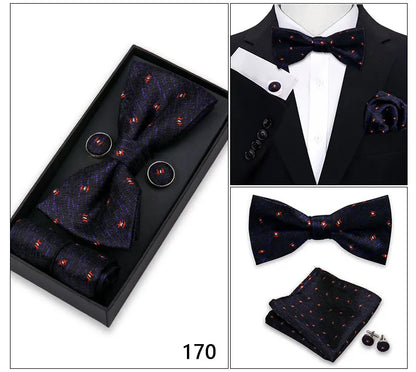 Bowtie For Men Set Gift Box Business Gift Fashion Bow Tie Pocket Square Cufflinks Set Bowtie 3pcs For Wedding Hanky Cravata Neck