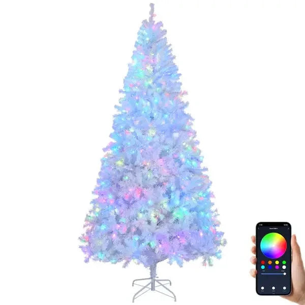 8 FT Pre-lit APP Controlled White Christmas Tree Artificial Xmas Tree 500 RGB Lights 1500 Branch Tips for Home Holiday Party Good Vibrations