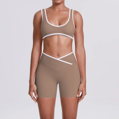 Women Two Piece Gym Workout Set Female Bra Yoga Sets 2ps Shorts Fitness Wear Women Quick-Dry Camisole Sports Bra Suits Good Vibrations