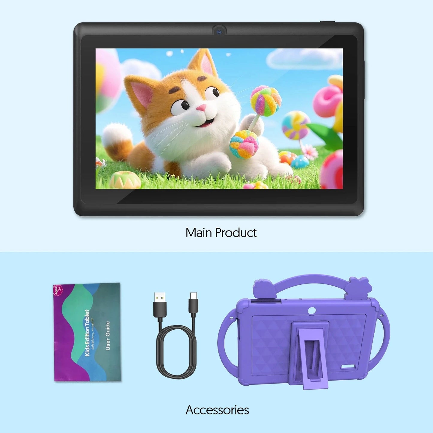 7-inch Android 13 children's tablet, 5G WiFi tablet, quad-core processor, 4GB (2g+2g-memory expansion) RAM+32GB ROM, with parent Good Vibrations