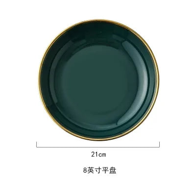 Green Ceramic Gold Inlay Plate Steak Food Plate Nordic Style Tableware Bowl Ins Dinner Dish High End Porcelain Dinnerware Set Good Vibrations