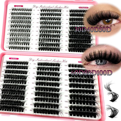 Spikes Lash Individuals Volume Eyelash Clusters D-Curly Lash Clusters Kit 10-20MM DIY Eyelash Extensions,6 Styles Lash Clusters Good Vibrations