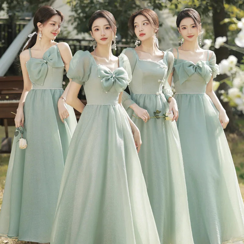 Tulle Bridesmaid Dresses Elegant With Bow Wedding Party Dress Multiple Styles A-line Plus Size Long Dress Customized Good Vibrations
