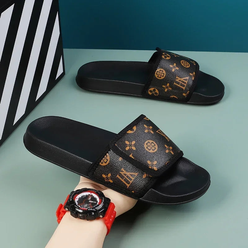 Men's Genuine Leather Sandals Comfortable Man Sandal House Slippers Man Summer Shoes Sale Genuine Mens Slipper Flip Flop Slides Good Vibrations