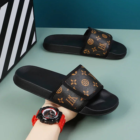 Men's Genuine Leather Sandals Comfortable Man Sandal House Slippers Man Summer Shoes Sale Genuine Mens Slipper Flip Flop Slides Good Vibrations