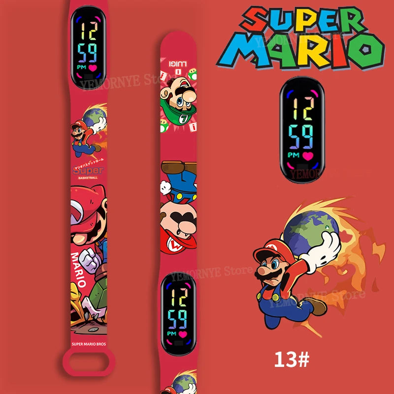 Mario Bros Children's Watches Action Figures Luigi Princess Peach Yoshi Bowser kids Sport Wristband Waterproof Digital Watch Toy Good Vibrations