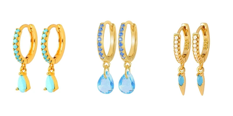 925 Sterling Silver Needle Summer Blue Earrings Trend 18K Gold Hoop Earrings for Women Fashion Puncture Jewelry Ear Accessories Good Vibrations